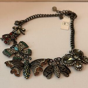 SEQUIN NY gunmetal nature inspired rhinestones statement necklace ~ NWT